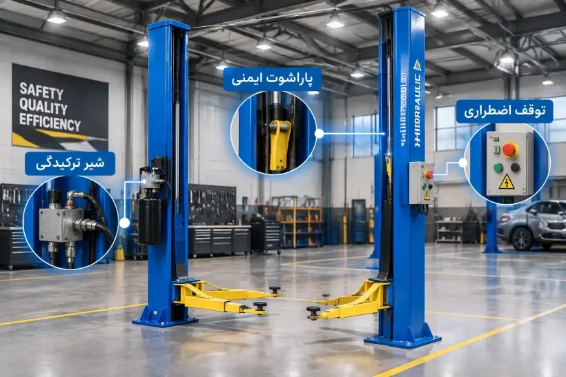 موارد ایمنی یک بالابر کارگاهی مانند دو ستون