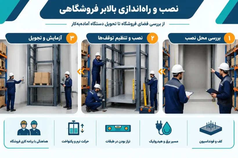 سه مرحله کلی نصب و راه اندازی بالابر فروشگاهی